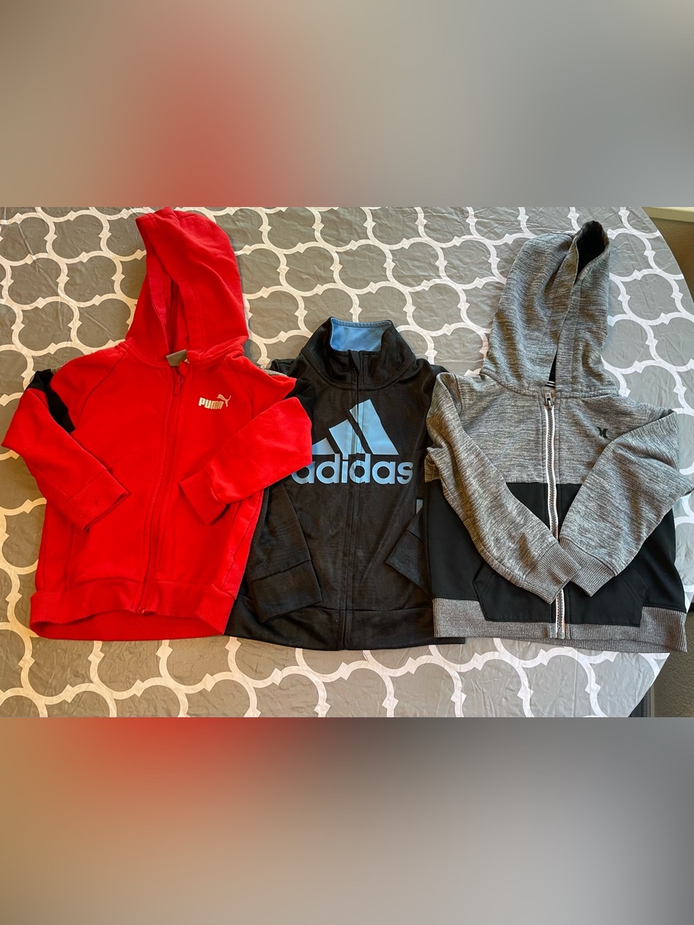 Boys lot of 3 zip up sweatshirts Puma Hurley Adidas size 3T cozy warm sporty